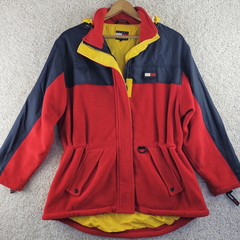 Vintage Tommy Hilfiger Fleece Nylon Jacket Adult Large Colorblock 90s Y2K Street